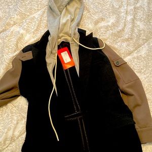 Evereve Jamison black and olive hooded detachable blazer.